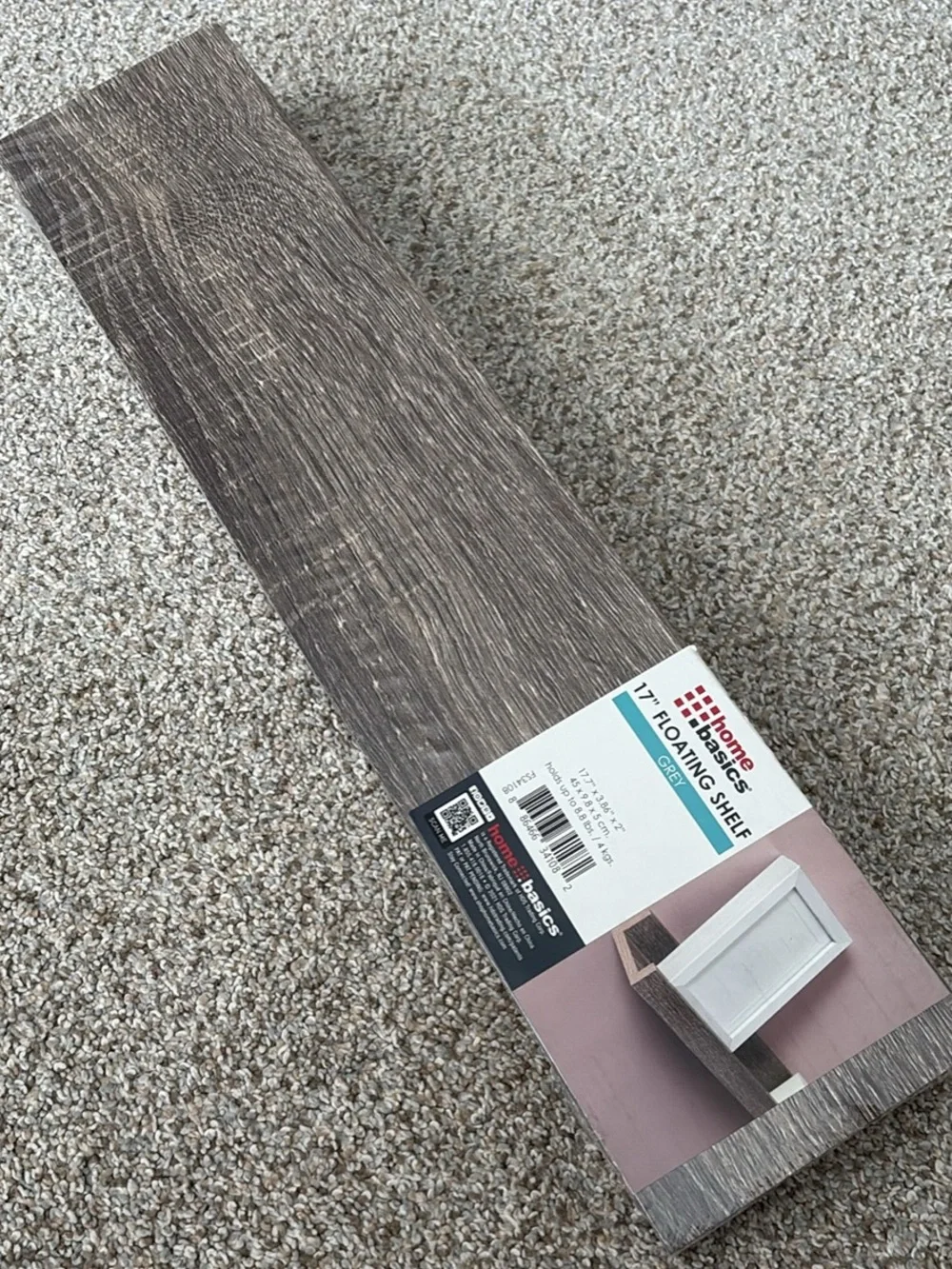 Home Basics Grey Floating Shelf with Wood Grain Finish